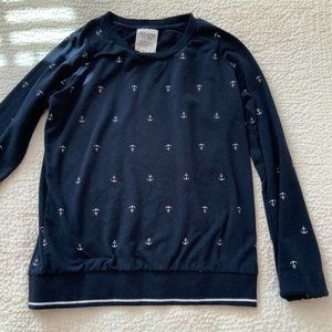 Ardene Pullover Crew Neck, Size M, Navy Blue with White Anchors